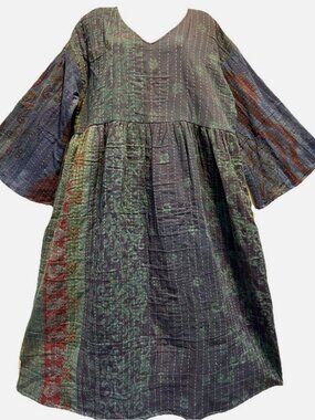 Nwt FUNKY STUFF hippie boho vintage cotton pocket kantha maxi DRESS 1X